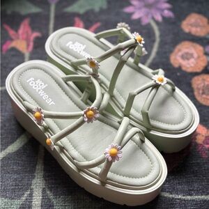 Y2K Floral Mint Green Platform Sandals